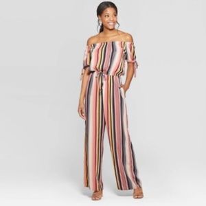 Xhilaration Striped Off-The-Shoulder Jumpsuit